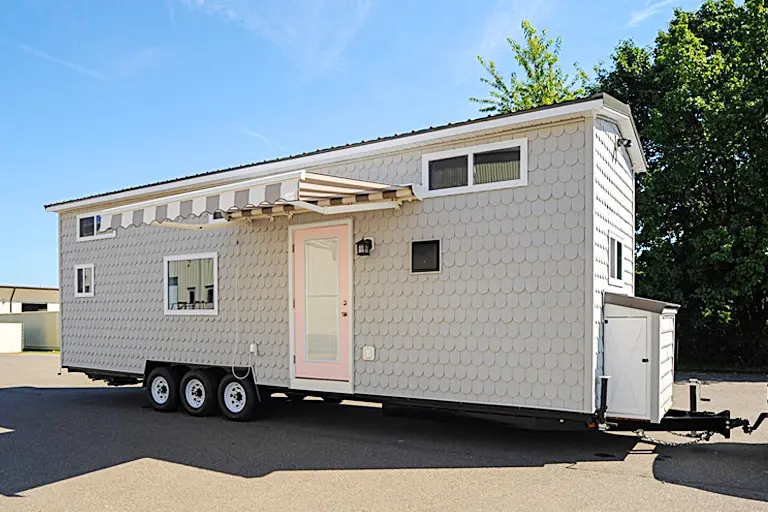 Tiny Home With Retro Style Pink kitchen appliances