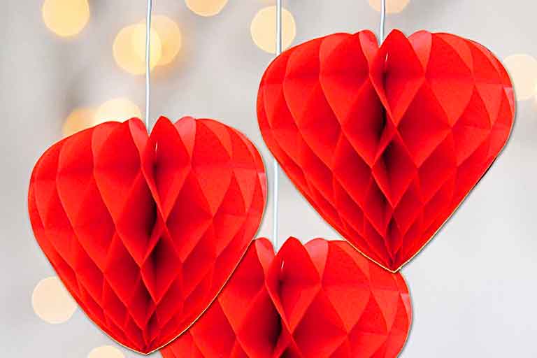 Red hanging honeycomb heart decoration 