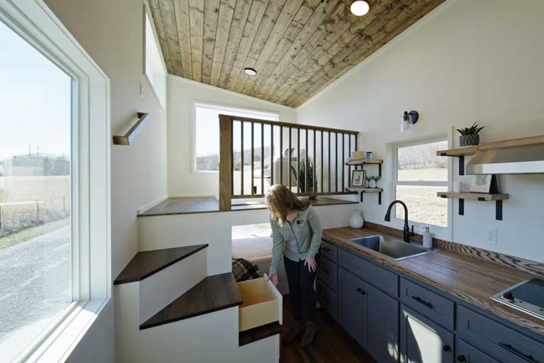 Ample storage solutions integrated throughout The Pingora Tiny House.