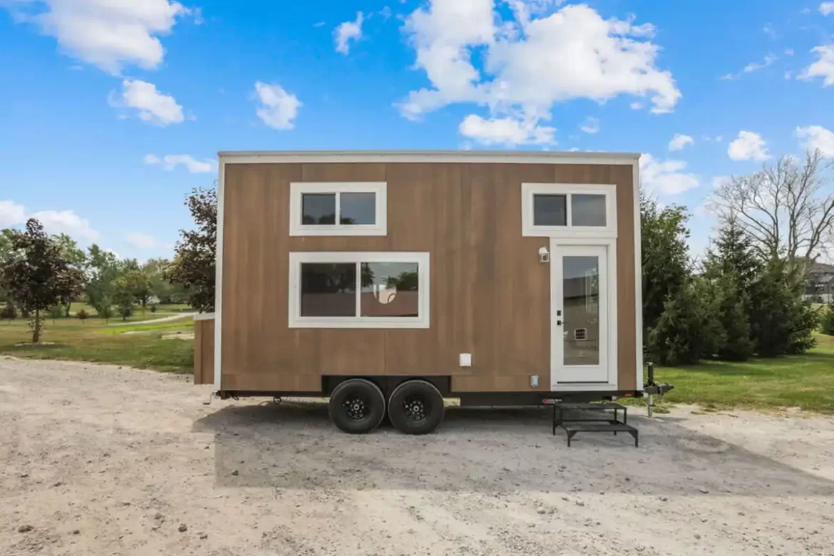 The Mocha tiny house exterior with LP Vertical Smart Siding for durability.