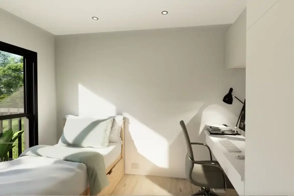 Spacious living and kitchen area sharing 12.6 sqm of space.